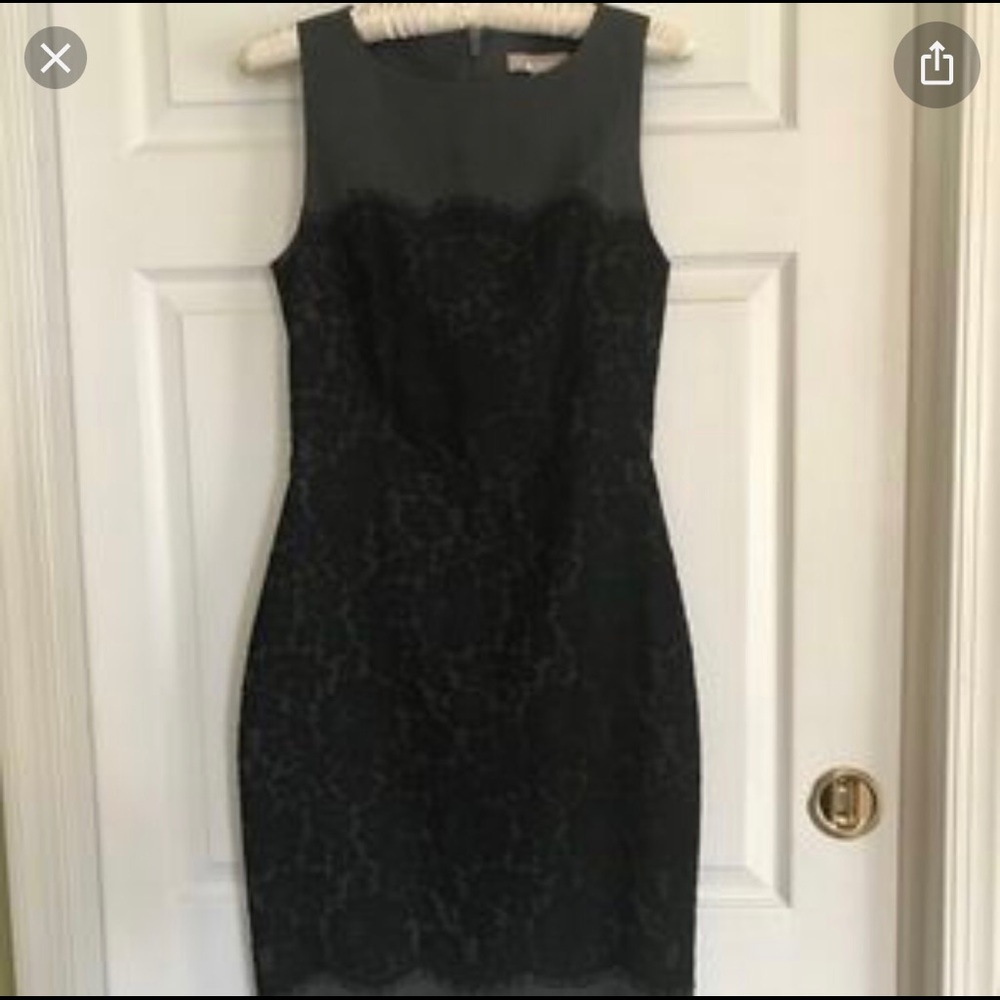 Gray Banana Republic sheath dress with black lace